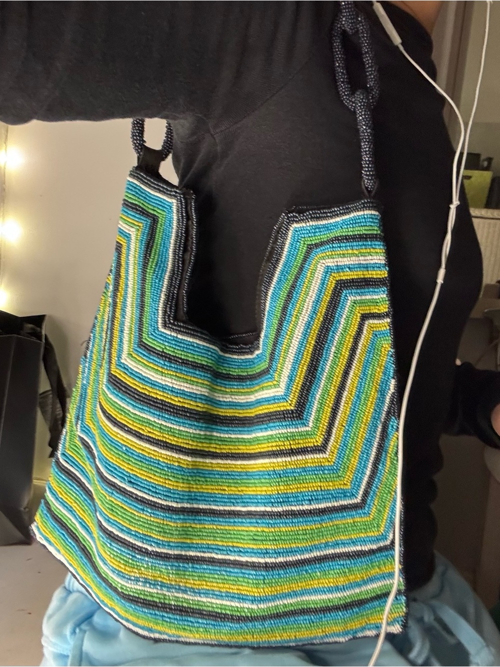 Handwoven Multicolor Stripe Shoulder Bag - Blue/Green